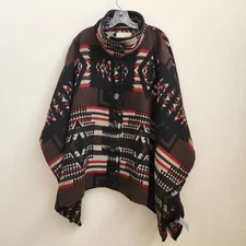 Thread & Supply Poncho Women XS/S Black Brown Red Aztec Wrap Blanket Button Down