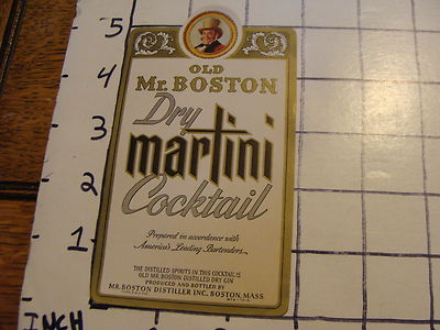 Orig. Vintage Label: old MR. BOSTON DRY MARTINI Cocktail 