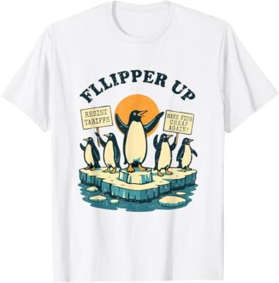 Funny Resist Penguins Protest Against Tariffs T-Shirt