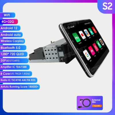 Android 12 Car Radio GPS 10.1'' Rotatable Screen Single 1 Din FM BT Stereo 8Core