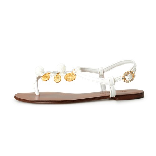 Dolce & Gabbana Women's White Patent Leather Flat Sandals Shoes US 7.5 IT 37.5 - 第 2/8 張圖片