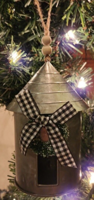 NEW!  Rustic Metal Birdhouse Christmas Tree Ornament Farmhouse Country Christmas