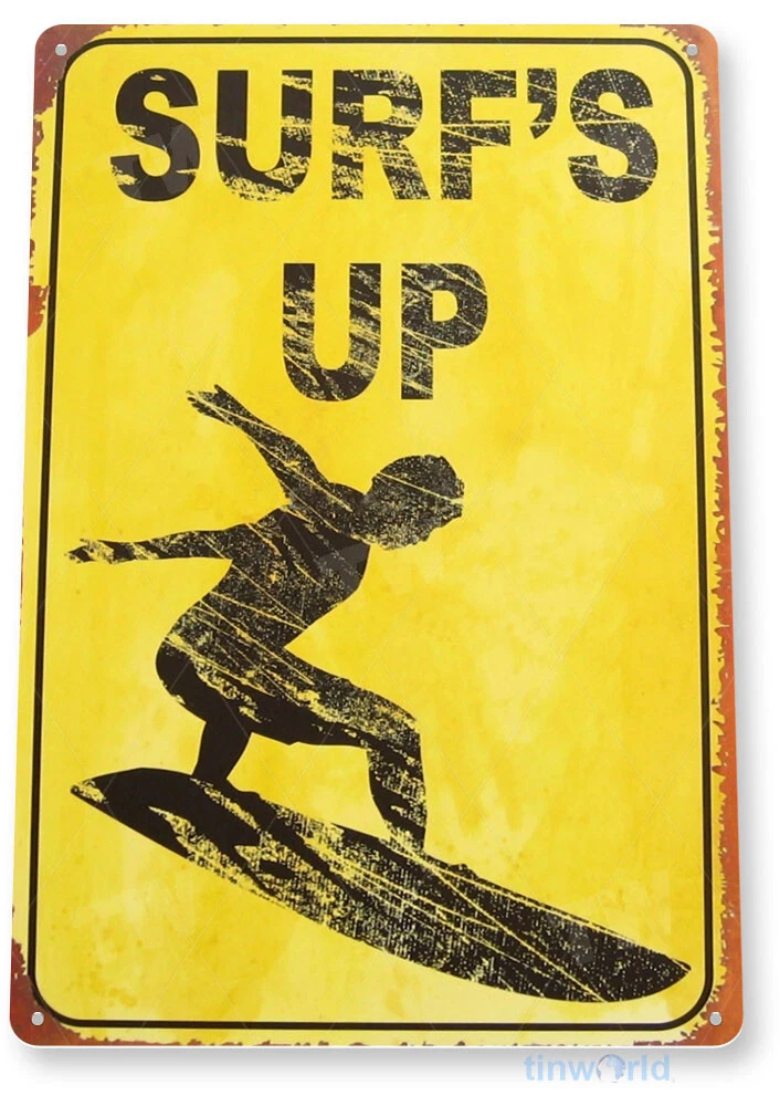 TIN SIGN Surfs Up Metal Décor Wall Art Surf Shop Beach Bar Tiki 