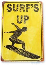 TIN SIGN Surfs Up Metal Décor Wall Art Surf Shop Beach Bar Tiki A638