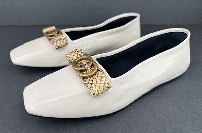 Gucci Double G Interlocking Python Snakeskin Ballet Ballerina Flats Size EU 38