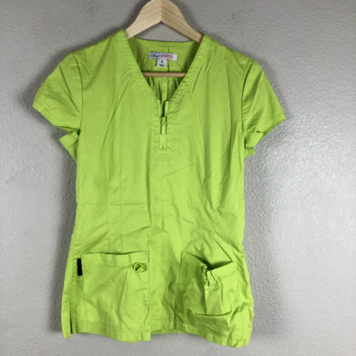 Koi Scrub Shirt Women Small Green Stretch V Zip Neck Pockets Medical Workwear - Picture 1 of 16