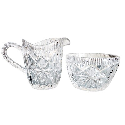 Vintage Cut Glass Clear Crystal Creamer & Sugar Bowl Set Unbranded 