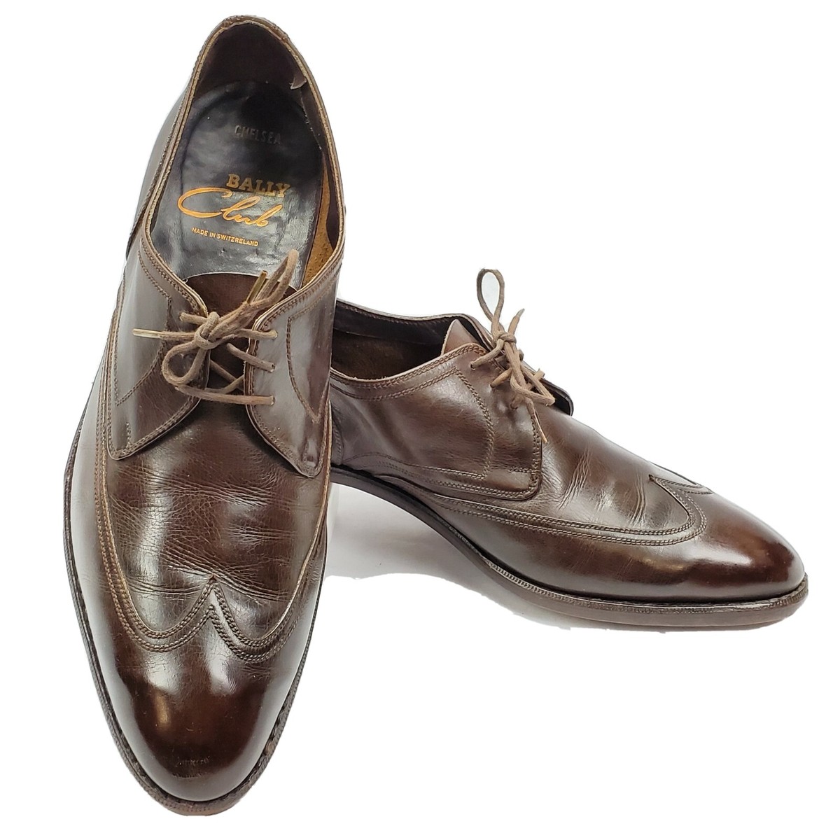 Vtg BALLY CLUB Chelsea Derby Wingtip Shoes, Mens 11C Brown  display picture 3