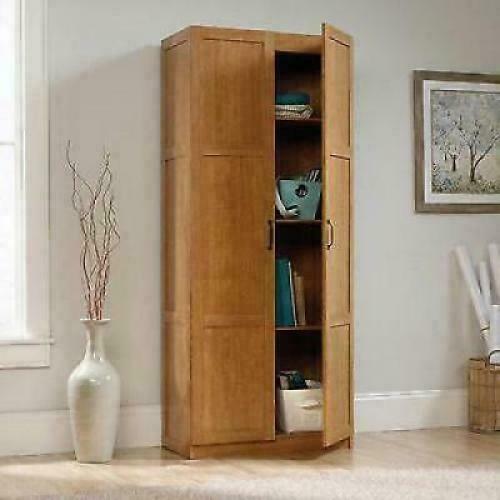 Tall Kitchen Storage Cabinet Adjustable Shelves Wood Panel Doors