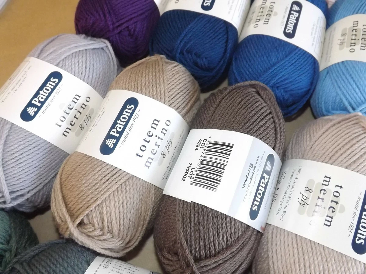Patons Totem Merino 8 Ply Australian Wool Crepe Wool 50g Ball~ Choice of Colours