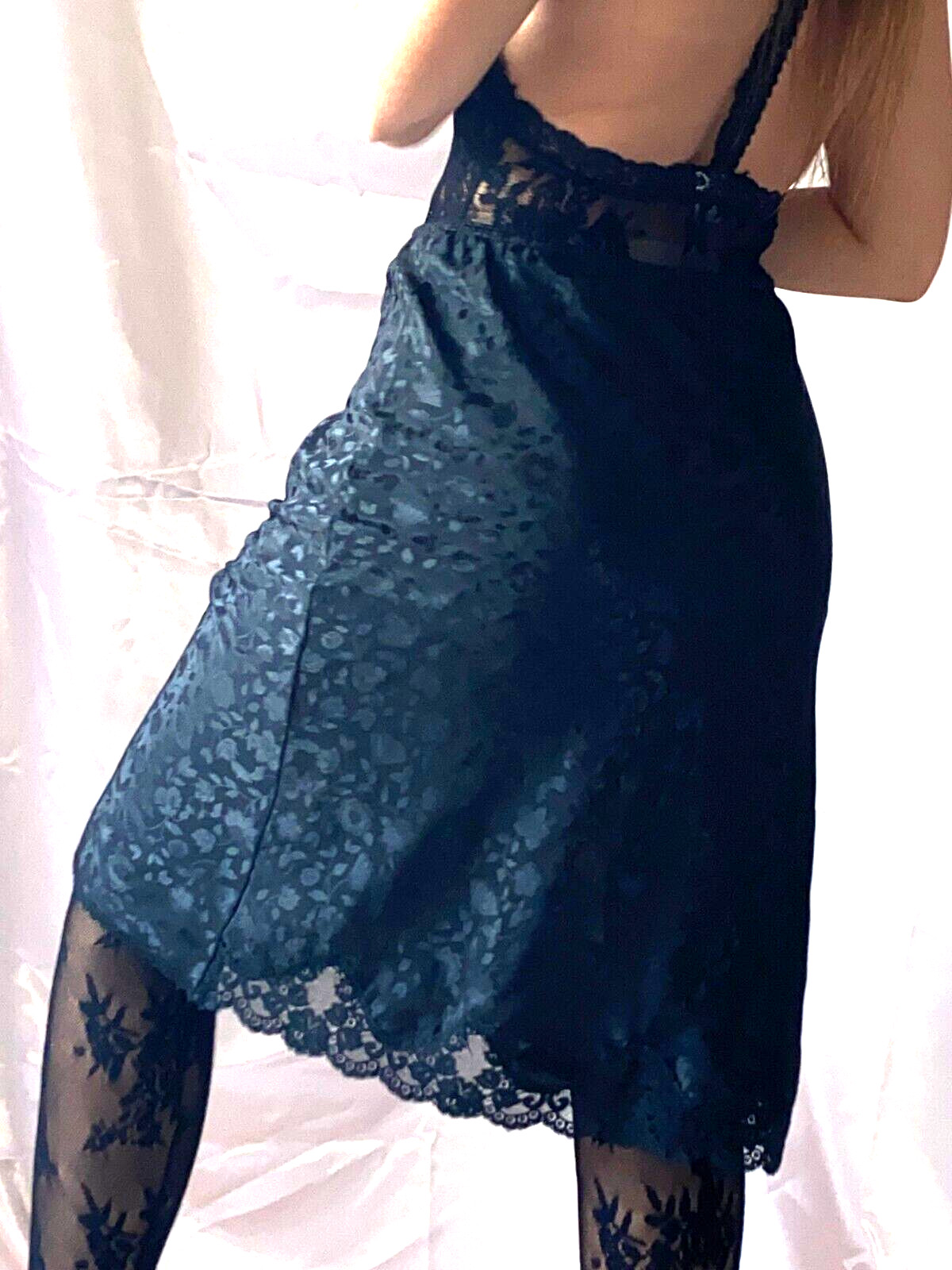 VTG Satin LACE Shiny Flowers Half Slip Petticoat Offi… Gem