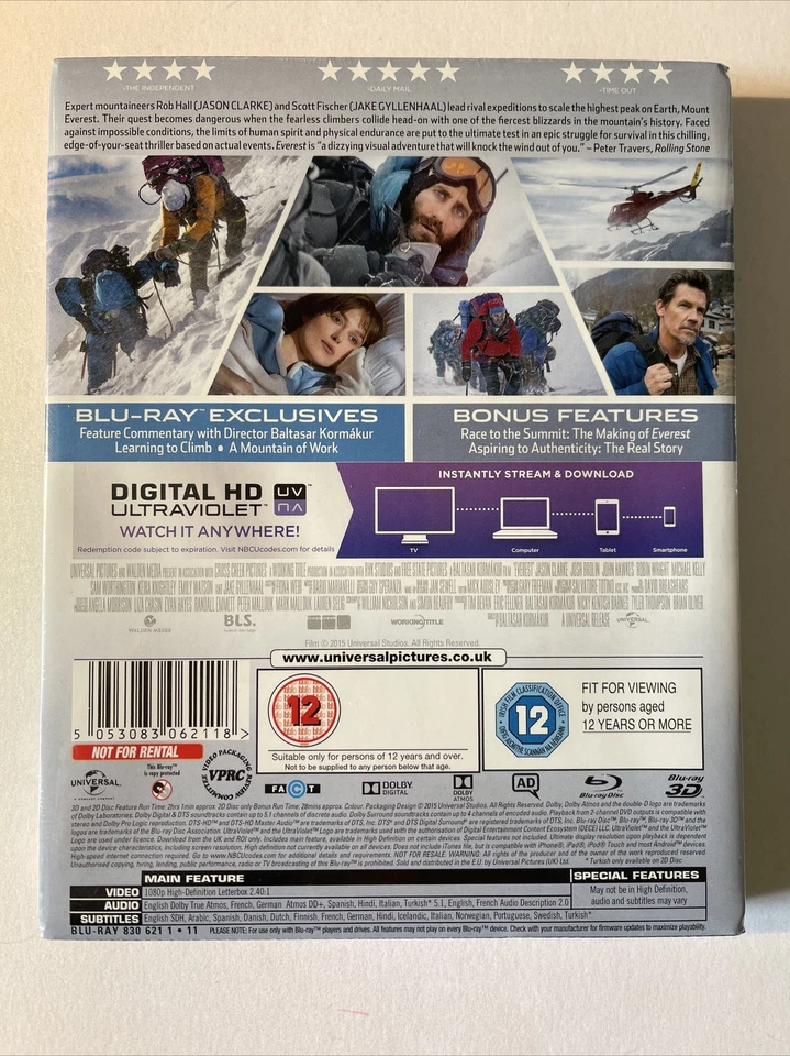 Everest - UK 3D & 2D Blu Ray Steelbook NEW STILL FACTORY SEALED - Image 2 of 4