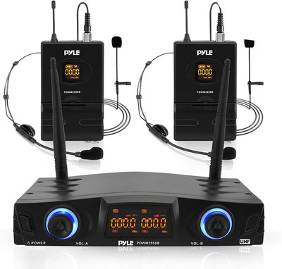 Compact UHF Wireless Microphone System - Pro Portable Dual Channel Desktop Digit