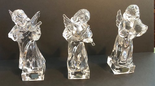 Mikasa Crystal Glass Herald Angel Figurines Playing Harp Violin Mandolin 8" T - Picture 1 of 12