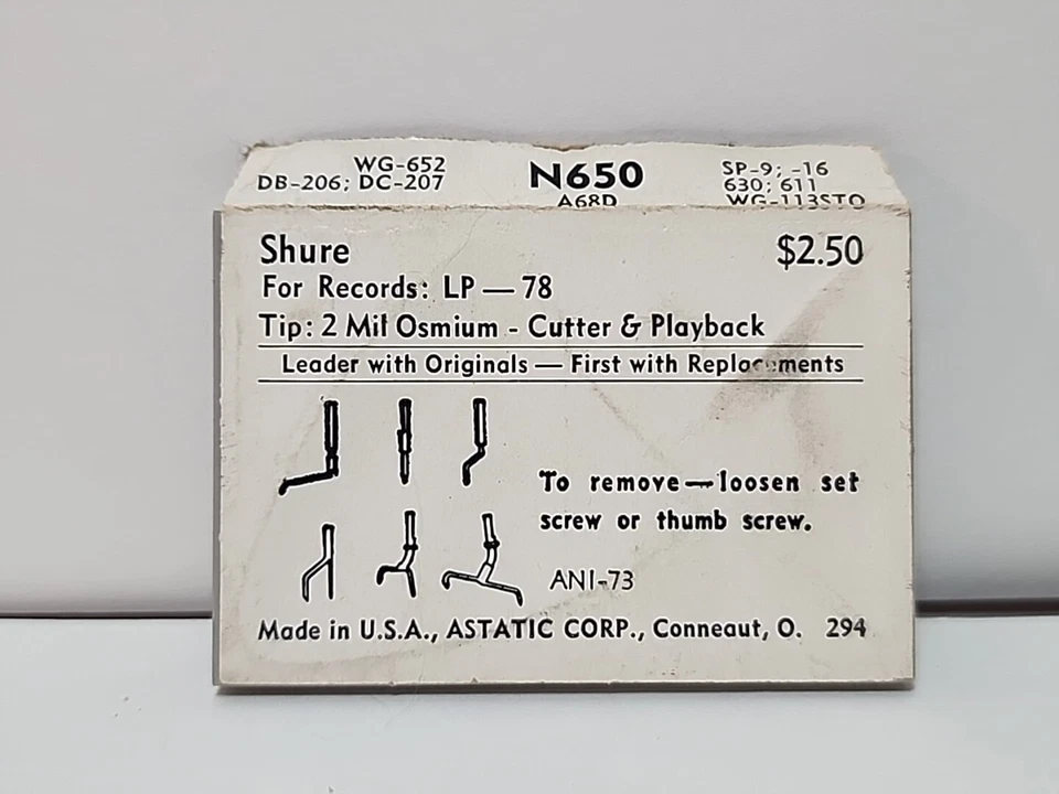 NEW Astatic N650 A68D Stylus Needle (WG 652, DB-206, DC207,Sp-9 16 630++) JBtr34 - Image 2 of 2
