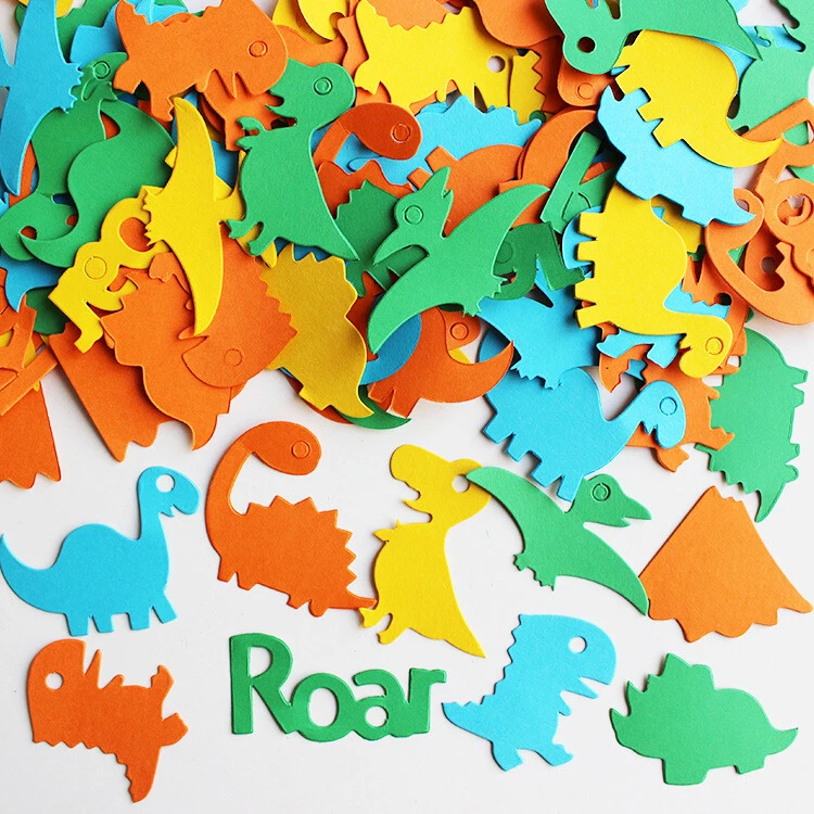 100 PIEZAS Roar Dinosaurio Papel Confeti Jurásico T-Rex Baby Shower Sprinkles Decoración Foto 2 de 4