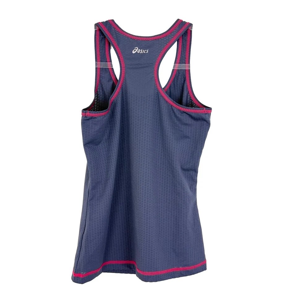 亚瑟士跑步单件上衣 XS 灰色粉红色网眼赛车背心运动服二手状况完好 A4 — 第 2/4 张图片