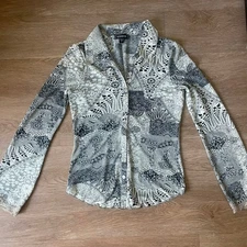 Vintage BEBE Y2K Mesh Blouse M Top Boho Paisley Stretch Clubwear Made in USA 