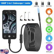 1920P HD Endoscope Borescope 8mm Inspection Snake Camera for iPhone Android iOS