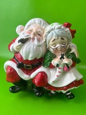 Vintage Painted Ceramic Porcelain Christmas Santa  Mrs. Claus Shelf sitter