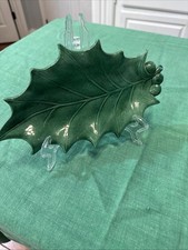 Vintage Christmas Dish Holly & Berries Candy Dish Atlantic Mold Ceramic 10”