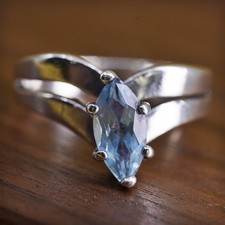 Size 6, vintage sterling 925 silver handmade ring with blue topaz details