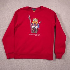 Polo Ralph Lauren Sweatshirt Youth Large 14-16 Red Polo Bear Ski Fleece Graphic