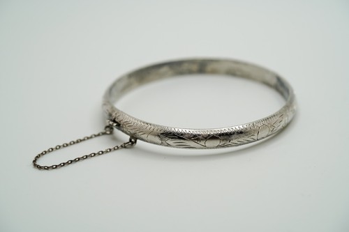 Antique Sterling Silver Etched Bangle 2 3/8" JB37