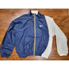 Vintage 90s Nike Windbreaker Jacket Mens Medium Navy Blue White Gold Back Swoosh
