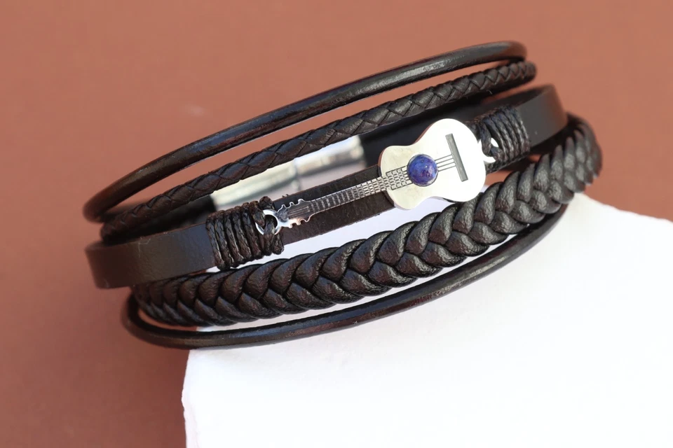 Men's Guitar Bracelet | Braided Faux Leather Wrisband | Rock Style Gift - Image 2 of 3