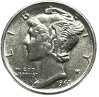 1943 S Mercury Dime BU Brilliant Uncirculated 90% Silver 10c FSB White Coin