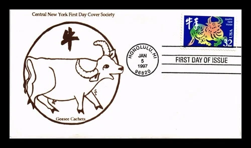 US COVER CHINESE NEW YEAR OF THE RAM FIRST DAY ISSUE GEESEE THERMOGRAPHED