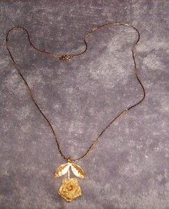 Authentic GOLD PLATED MESH GOLD ROSE NECKLACE 18" CHAIN #GP6