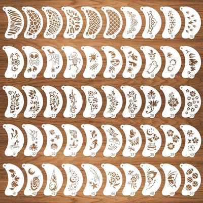 CODOHI 50 Pcs Face Paint Stencils, Body 4.7 inches x 3 inches, translucent