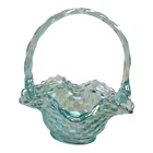 Fenton Iridescent Aqua Blue Woven Basket Glassware 95th Anniversary VTG 2000