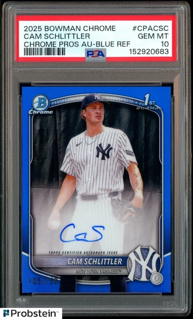 2025 Bowman Chrome Blue Refractor Cam Schlittler RC Rookie AUTO /150 PSA 10