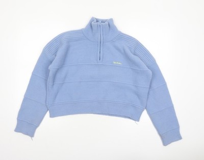 iets frans... Damen Strickpullover blau hochgeschlossen 1/4 Reißverschluss Größe S