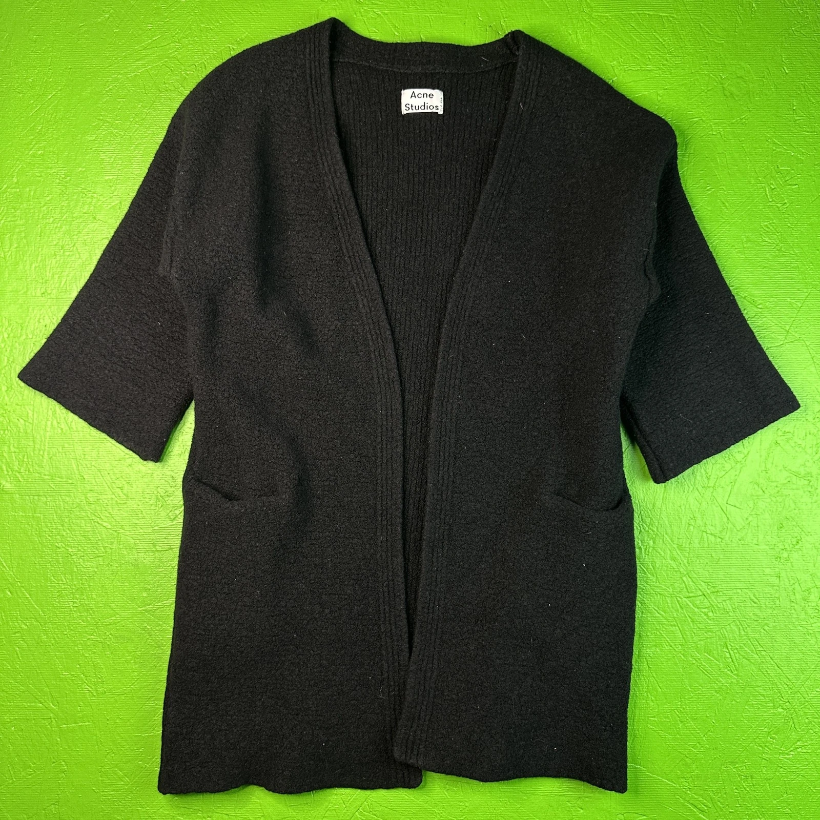 Acne Studios maglione donna medio nero lana manica corta aperto cardigan tasche