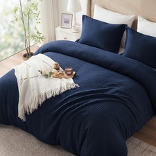 Waffle Weave Duvet Cover Queen Size - 100 Cotton Duvet Cover Set for All