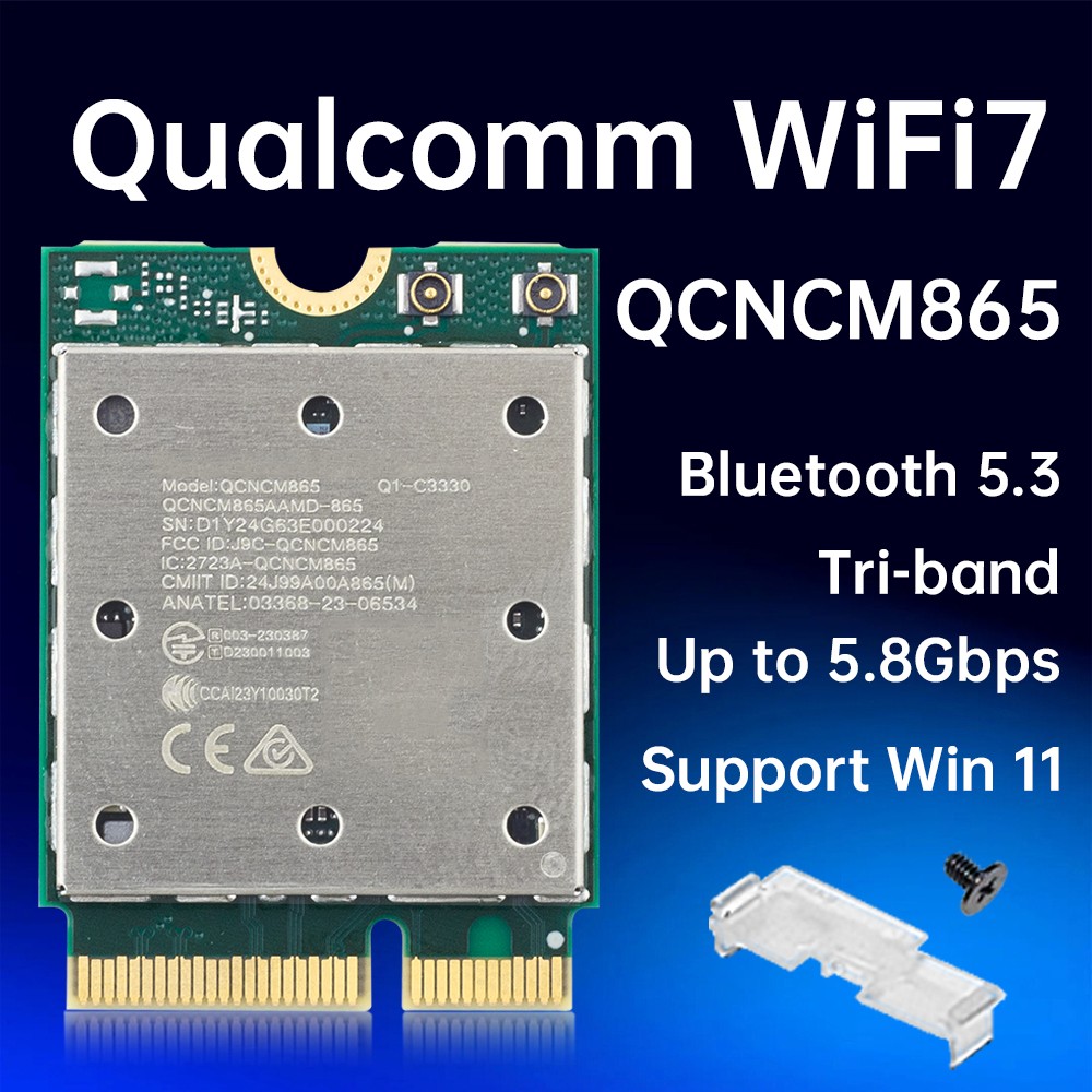 【新品】Wi-Fi 7無線LANカードKey E Qualcomm NCM865 QCNCM865 M.2 Key E WiFi 7 Card BT5.3 Tri-Band 5800Mbps better