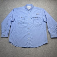Columbia PFG Bahama II Shirt Mens Large Blue Long Sleeve Button Fishing Vented
