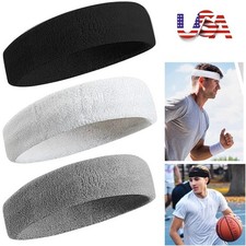 3× Sweatband Head Band Terry Cotton Sweat Headband Gym Workout Sports Sweatbands
