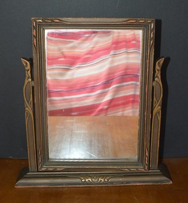 Antique Wood Carved Vanity Tabletop Mirror Tilting Swivel