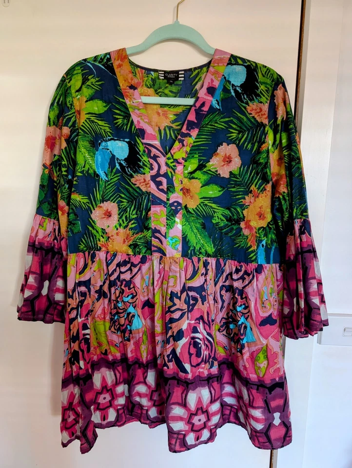 Clarity by Threadz Stunning Floral Resort Boho Top Size XL