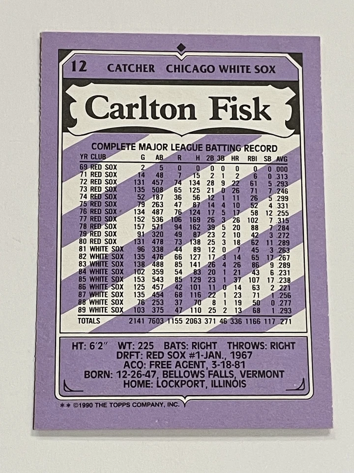 1990 Topps Kay-Bee Kings of Baseball #12 - Carlton Fisk - Chicago White Sox - Image 2 of 2