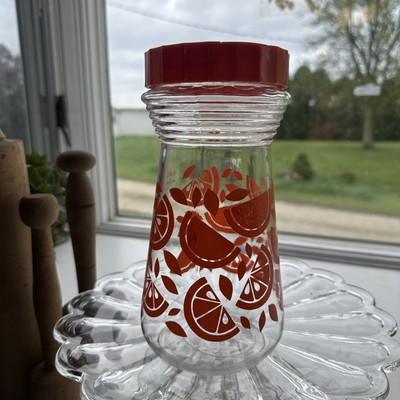 Vintage Glass Carafe Pitcher With Lid Orange Juice Retro