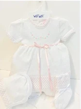 NWT Will'beth Pink & White Knit Welcome Home 4pc Baby Girl Outfit 3 Months New!