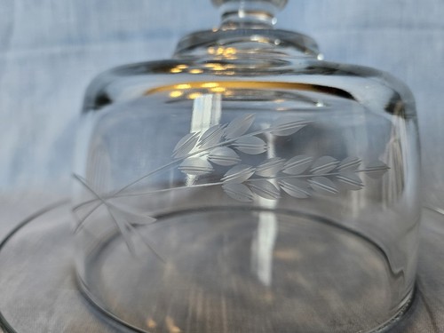 Arcoroc France Clear Glass Etched Cheese Cloche Wheat Design - Picture 3 of 8