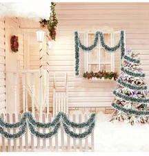 50Ft Christmas Green/White Garland Tinsel Twist Garland for Indoor Patio Holiday