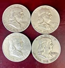 Benjamin Franklin half dollars; Lot of 4; 90% silver; Fine or better; 1963/1958